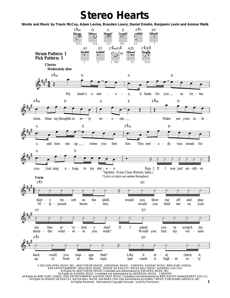 Stereo Hearts (feat. Adam Levine) Acoustic Guitar scores gallery preview page 1