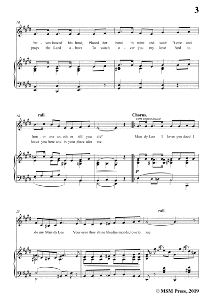 Thurland Chattaway-Mandy Lee,in E Major,for Voice and Piano Voice Solo scores gallery preview page 5