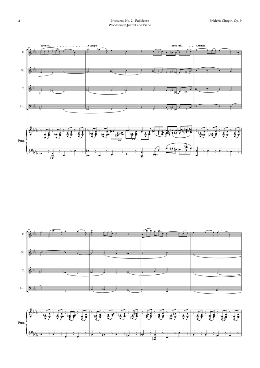 Nocturne by Chopin for Woodwind Quartet and Piano Woodwind Quartet scores gallery preview page 2