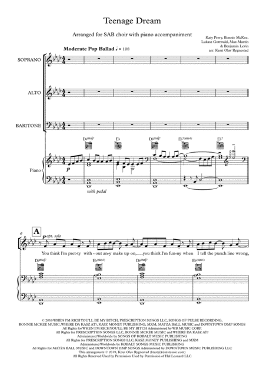 Teenage Dream 3-Part scores gallery preview page 1