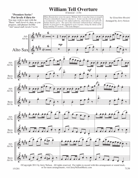 William Tell Overture (Arrangements Level 4 to 6+ for ALTO SAX + Written Acc) image number null