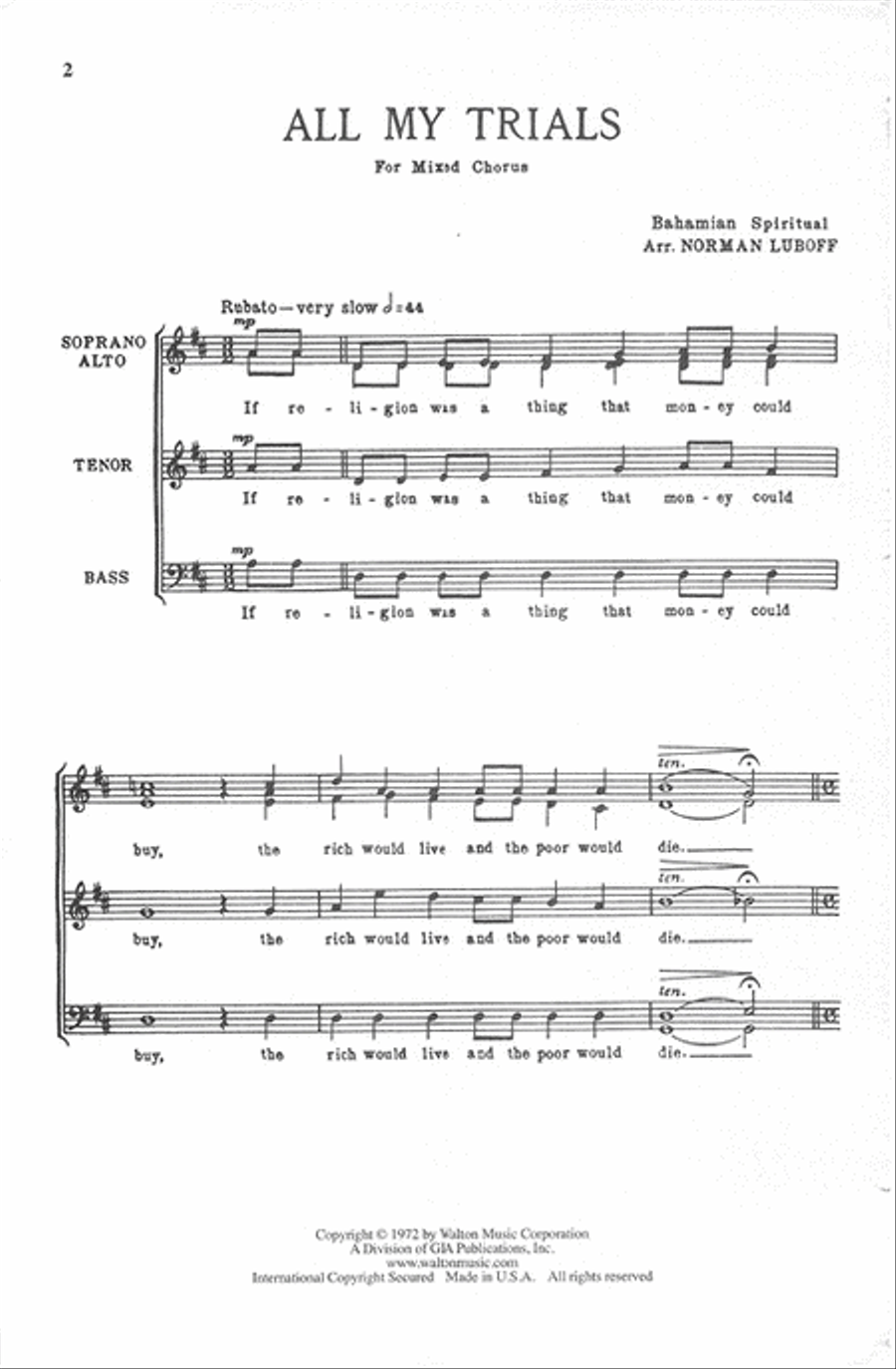 All My Trials (SATB) Divisi scores gallery preview page 2