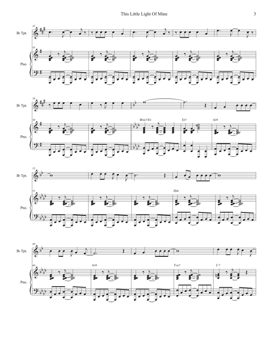 This Little Light Of Mine (Bb-Trumpet solo and Piano) Trumpet Solo scores gallery preview page 3