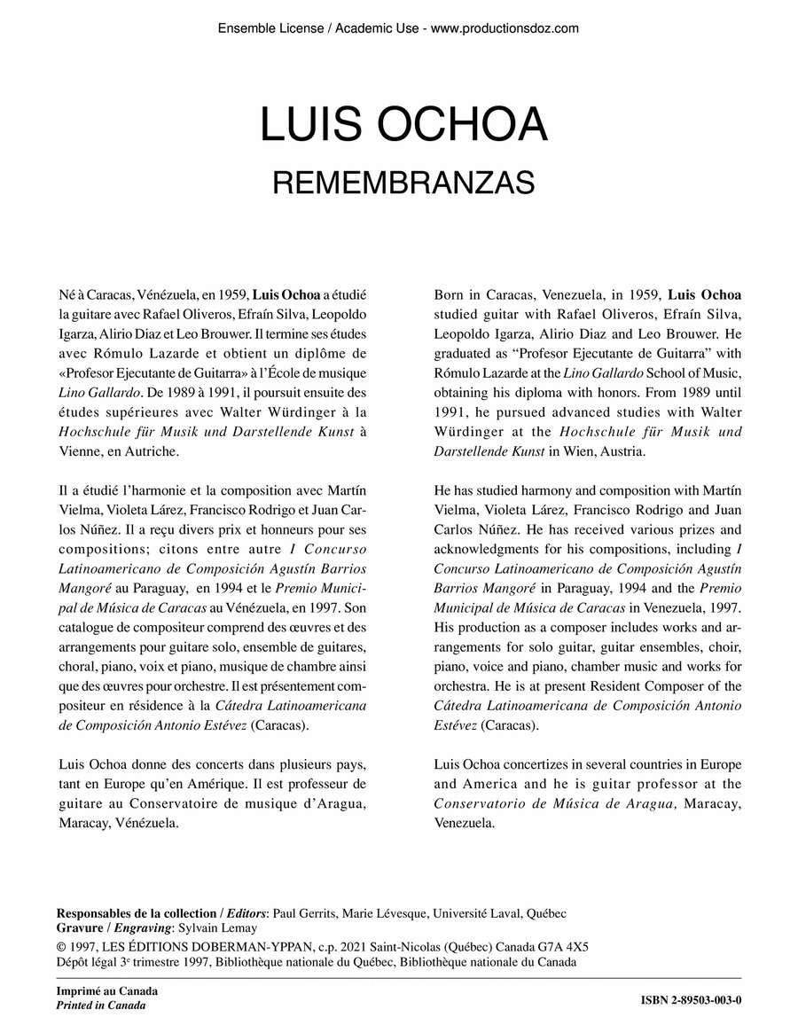 Remembranzas Classical Guitar scores gallery preview page 1