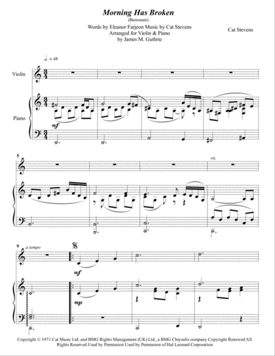 Morning Has Broken Violin Solo scores gallery preview page 1