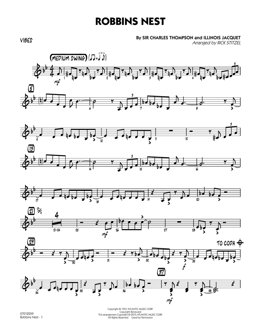 Robbins Nest - Vibes Robbins Nest - Vibes Jazz Ensemble scores gallery preview page 1