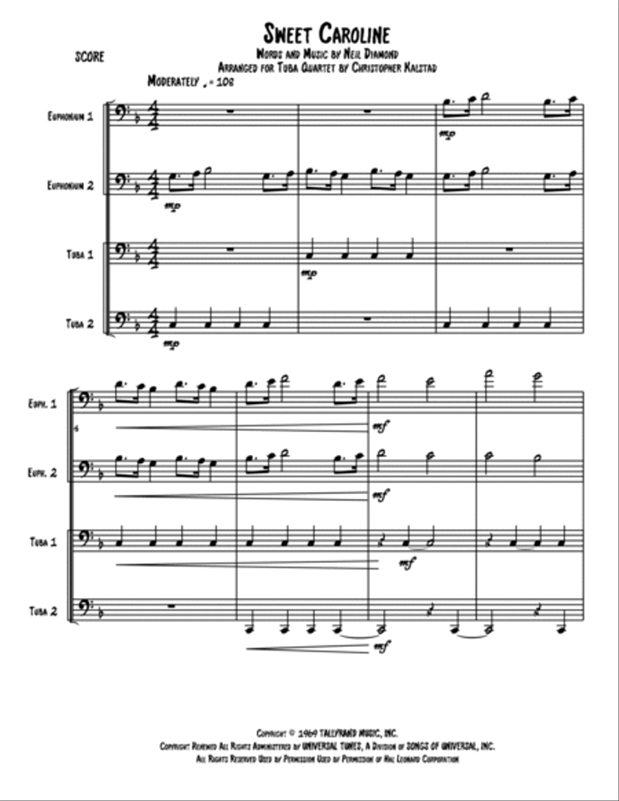 Sweet Caroline Brass Quartet scores gallery preview page 2