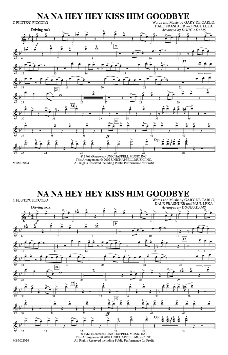Na Na Hey Hey Kiss Him Goodbye: Flute