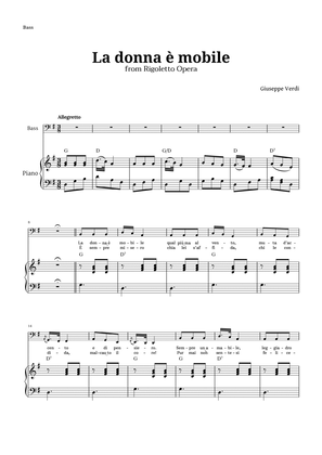 Book cover for La donna è mobile in G major for Bass and Piano