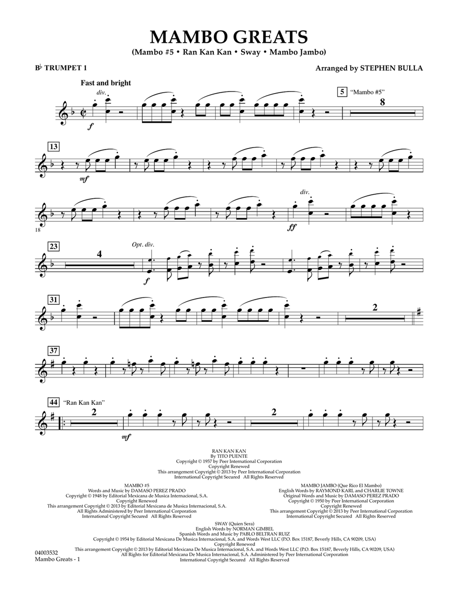 Mambo Greats - Bb Trumpet 1 Concert Band scores gallery preview page 1