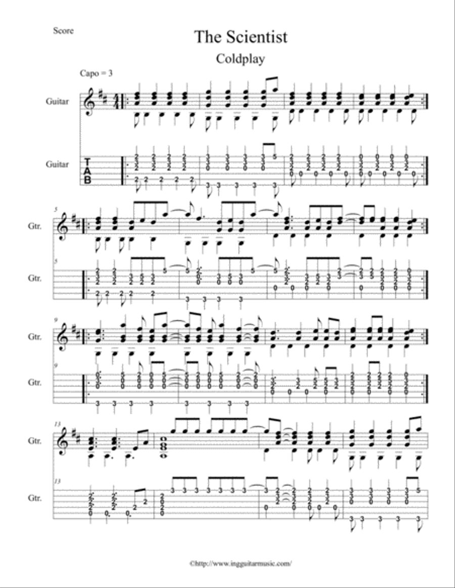 The Scientist Guitar Tablature scores gallery preview page 1