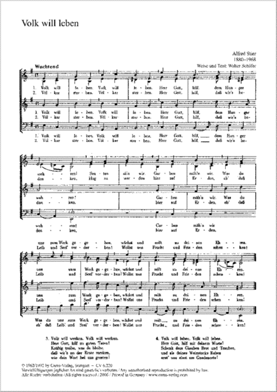Stier: Des Sommers will ich singen; Es muss ein Zeichen sein; Volk will leben Voice scores gallery preview page 1