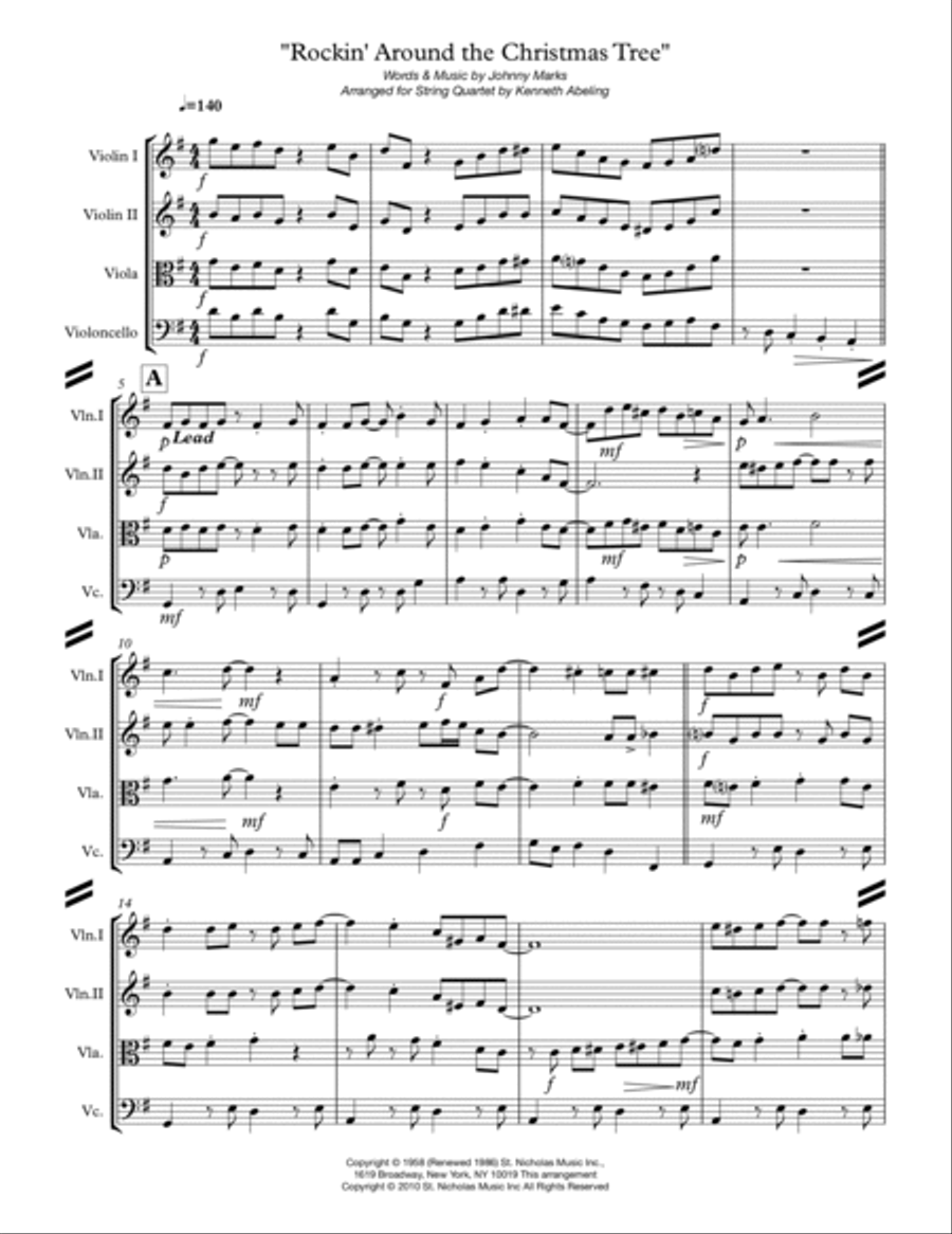 Rockin' Around The Christmas Tree String Quartet scores gallery preview page 2