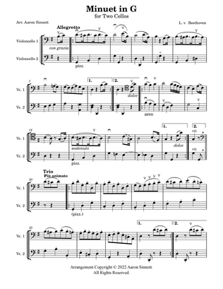 Minuet in G for Cello Duet