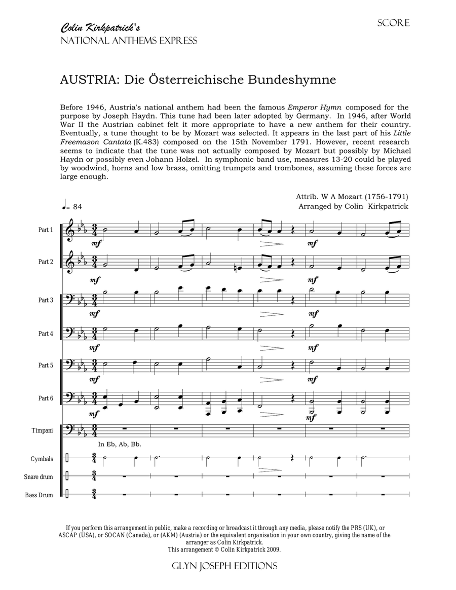 Austria National Anthem: Die Österreichische Bundeshymne Large Ensemble scores gallery preview page 4