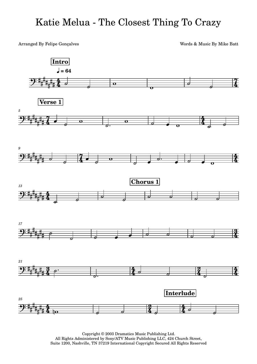 The Closest Thing To Crazy Bass Guitar scores gallery preview page 1