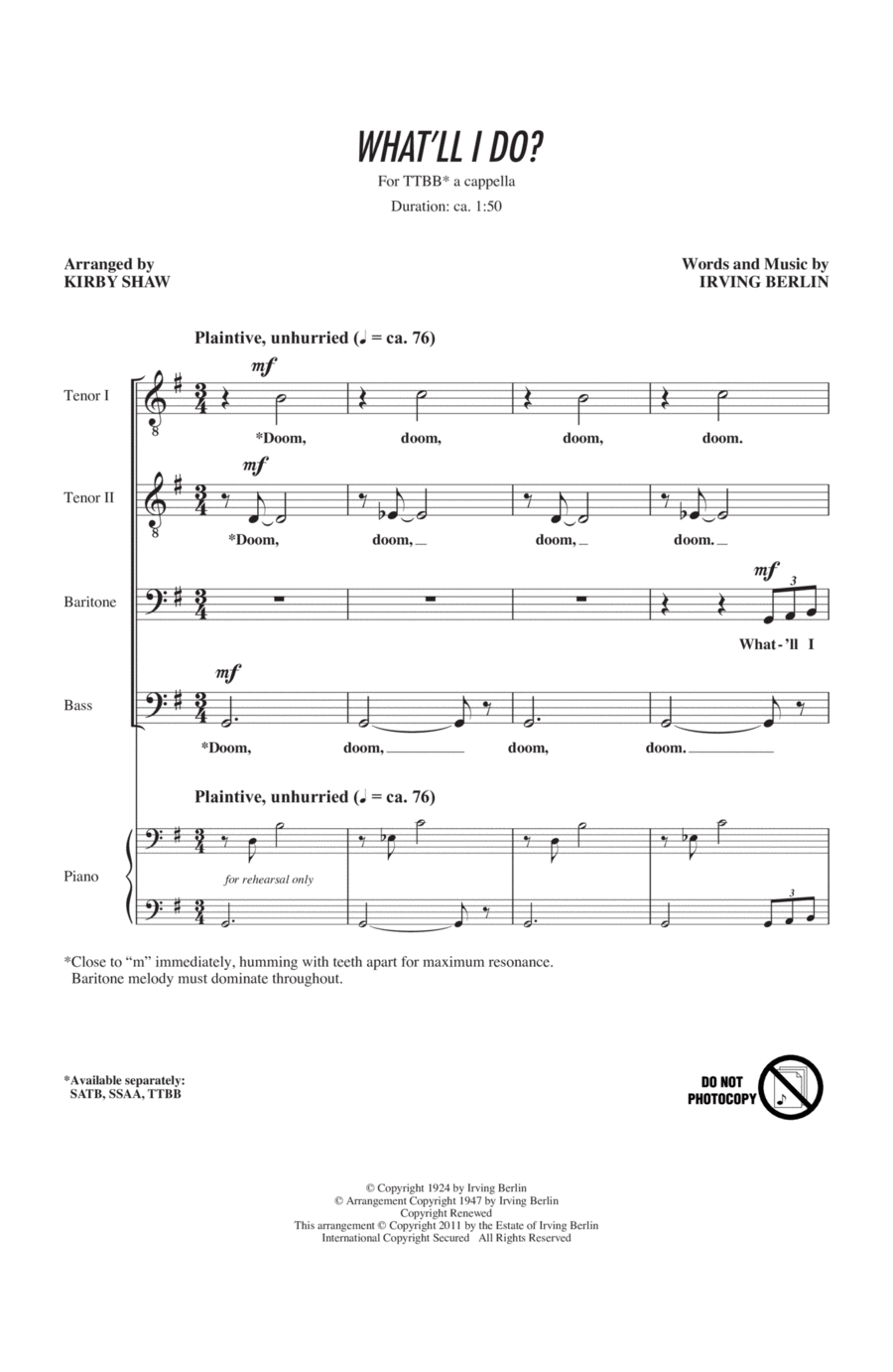 What'll I Do TTBB scores gallery preview page 1