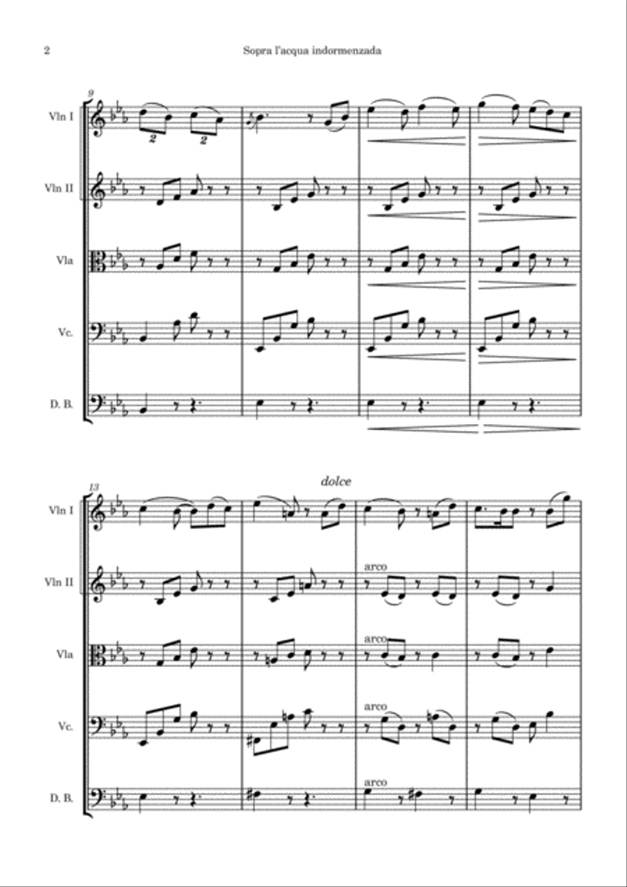 Reynaldo Hahn - Sopra l'acqua indormenzada String Orchestra scores gallery preview page 2