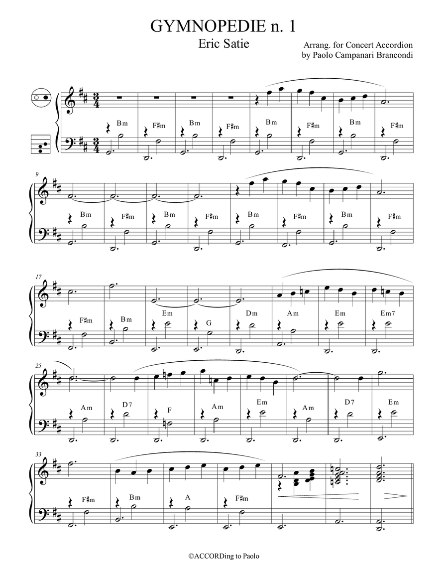 Gymnopedie no. 1 Accordion scores gallery preview page 1
