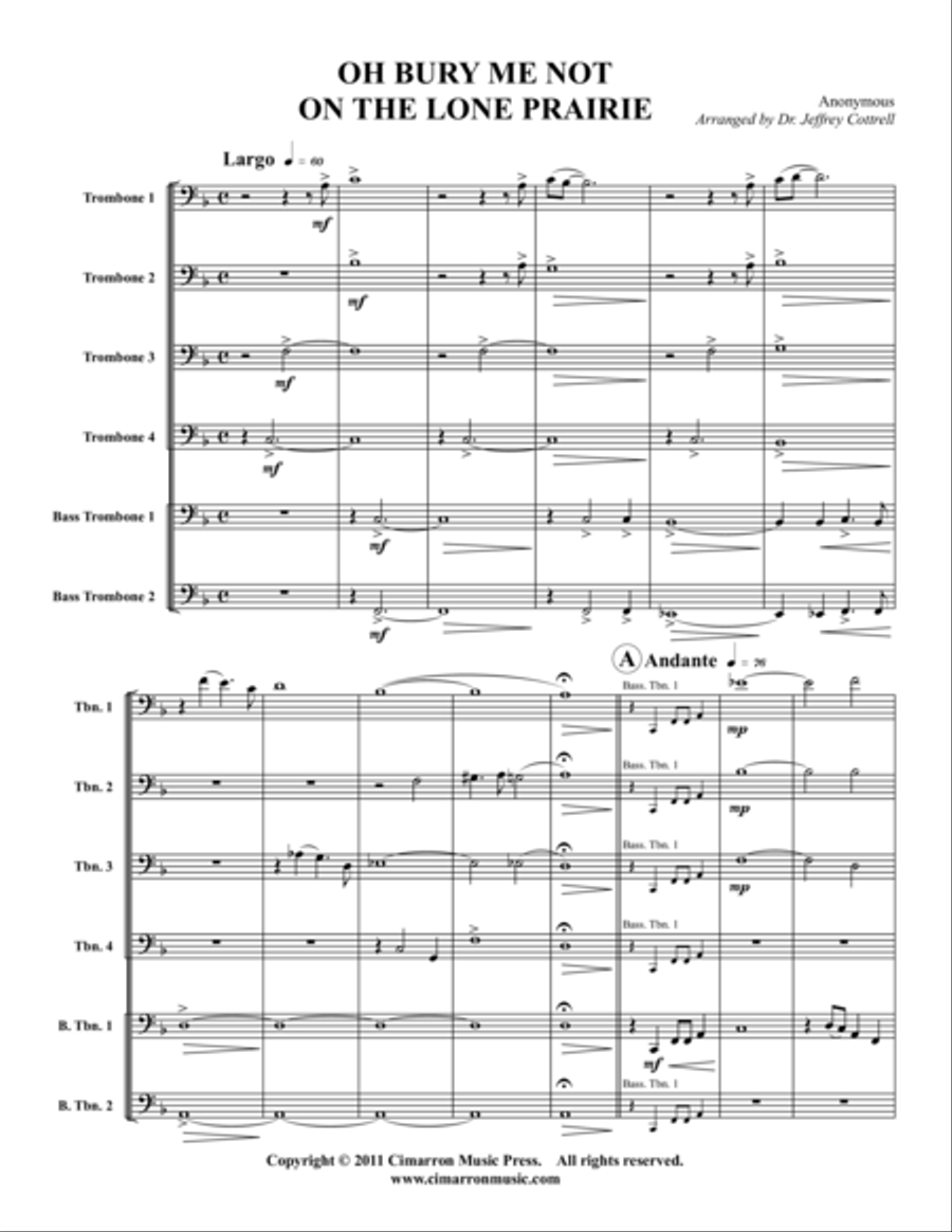 Oh Bury Me Not On The Lone Prairie Large Ensemble scores gallery preview page 1