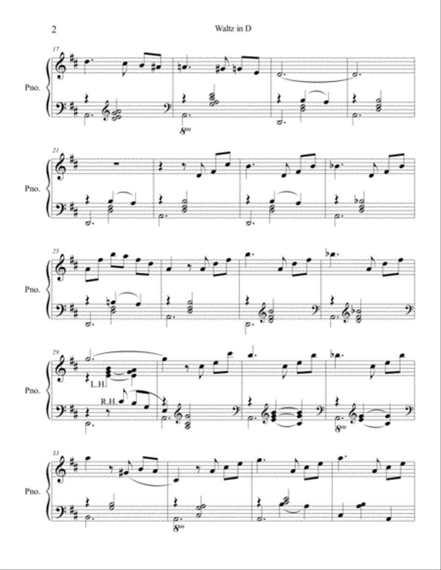 Waltz in D, subtitle: Wiener Nacht (Vienna Night) Piano Solo scores gallery preview page 2
