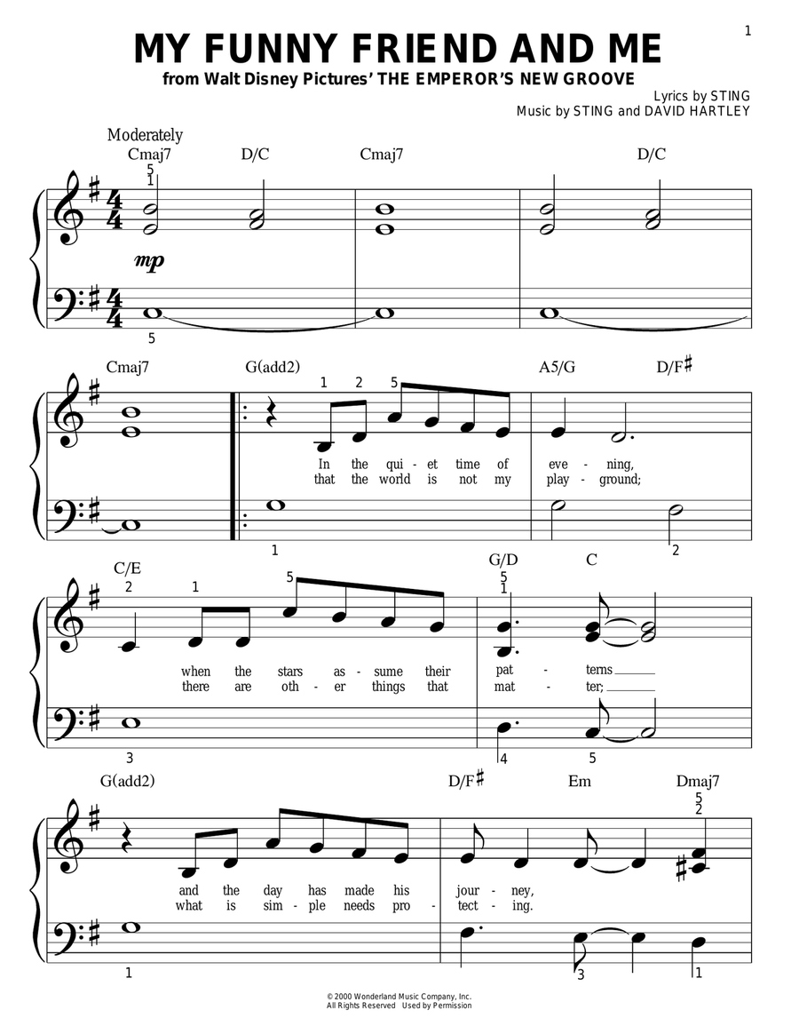 My Funny Friend And Me (from The Emperor's New Groove) Easy Piano scores gallery preview page 1
