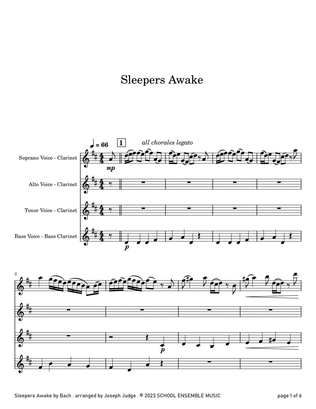 Book cover for Sleepers Awake by Bach for Clarinet Quartet in Schools