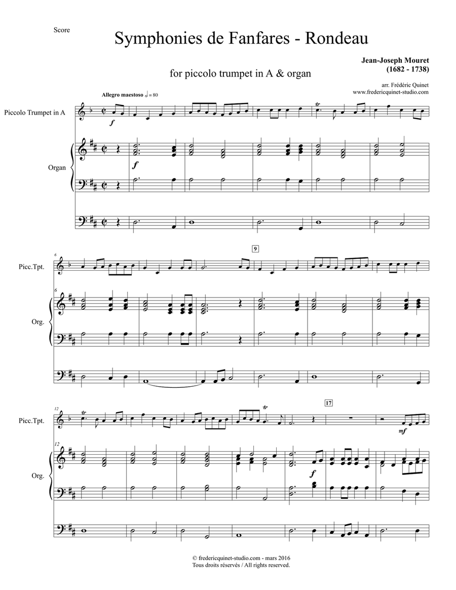 Rondeau for Piccolo Trumpet & Organ Trumpet Duet scores gallery preview page 3