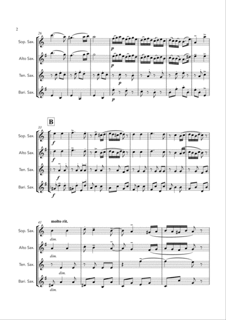 Hungarian Dance No. 5, Brahms - SATB saxophone quartet Saxophone Quartet scores gallery preview page 2