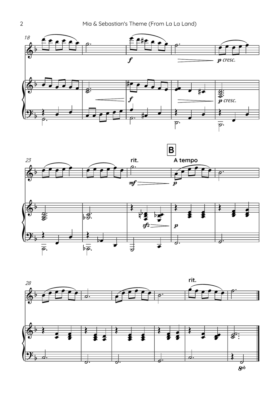 Mia & Sebastian's Theme Chamber Music scores gallery preview page 2