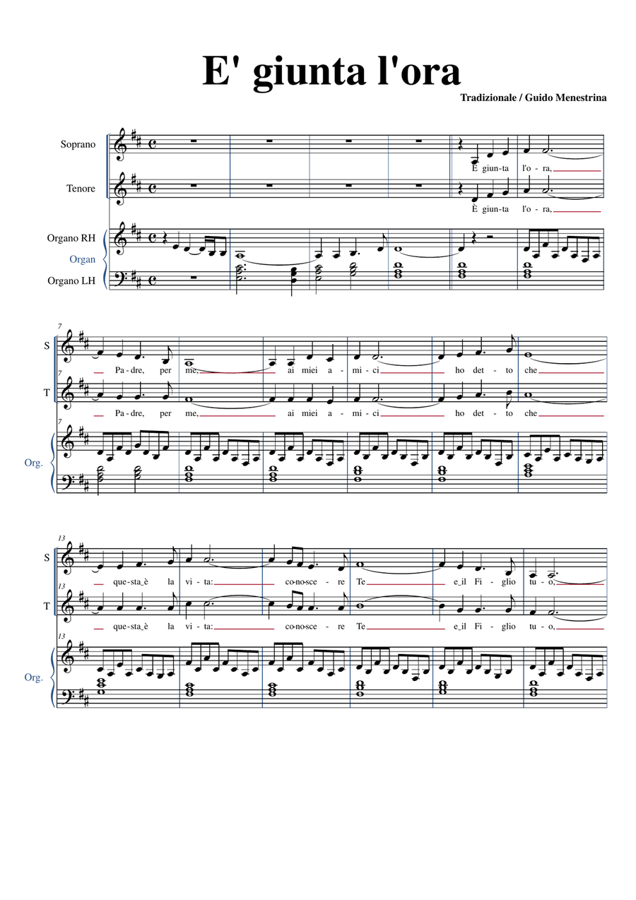 E' giunta l'ora (The water is wide) 4-Part scores gallery preview page 1