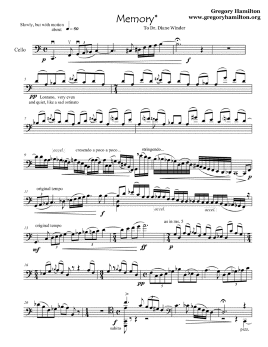 Memory for Solo Cello Cello Solo scores gallery preview page 1