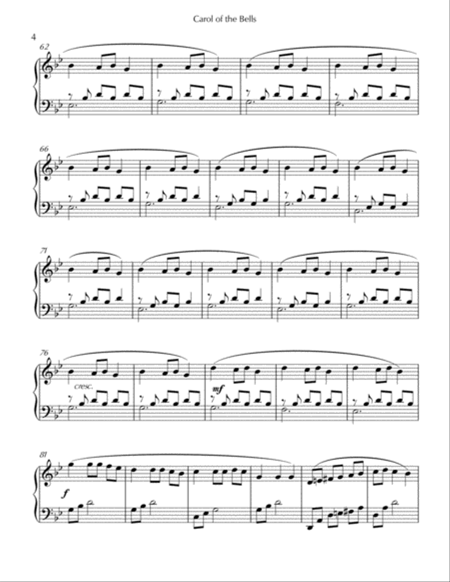 Carol of the Bells Piano Solo scores gallery preview page 4