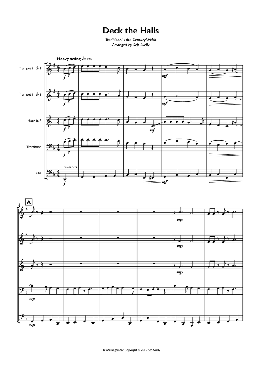 Deck the Halls (Big Band Style) for Brass Quintet Brass Quintet scores gallery preview page 1
