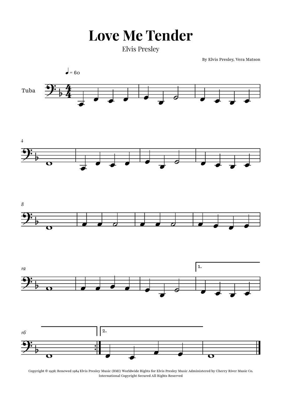 Love Me Tender Tuba scores gallery preview page 1