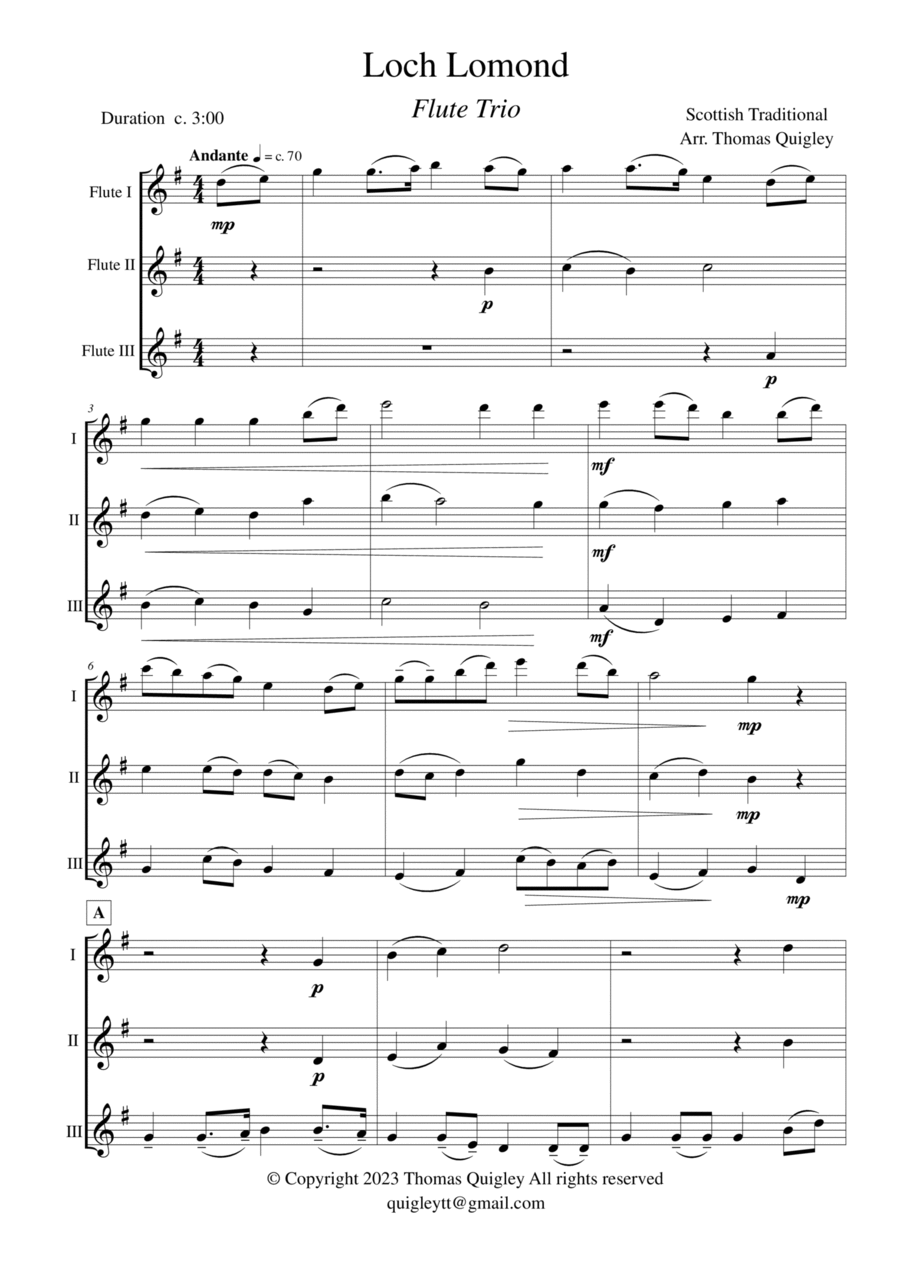 Loch Lomond (Flute Trio) Flute Trio scores gallery preview page 1