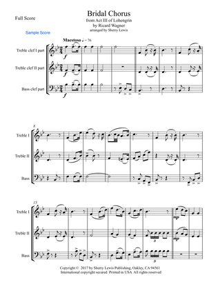 BRIDAL CHORUS for String Trio, Woodwind Trio, Intermediate Level for any combination of two treble