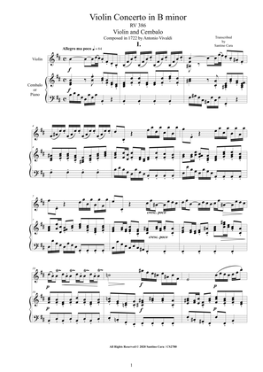 Book cover for Vivaldi - Violin Concerto in B minor RV 386 for Violin and Cembalo (or Piano)
