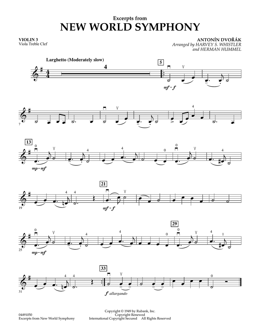 Excerpts from New World Symphony - Violin 3 (Viola Treble Clef) Orchestra scores gallery preview page 1