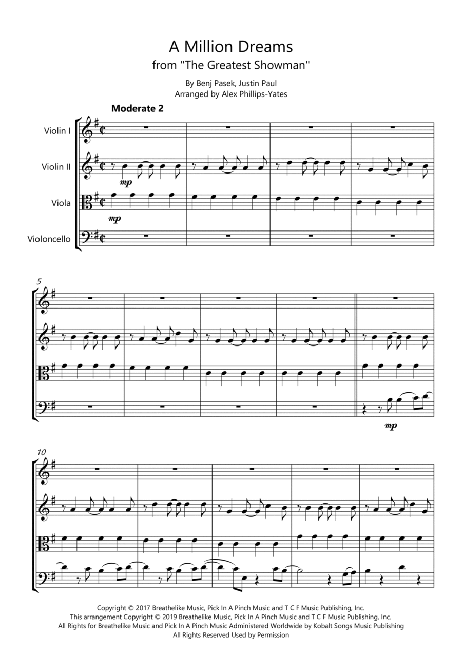 A Million Dreams String Quartet scores gallery preview page 1