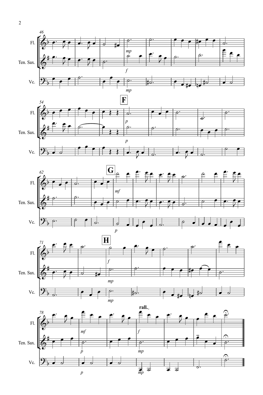 Silent Night for Flute, Tenor Saxophone and Cello Trio Small Ensemble scores gallery preview page 2