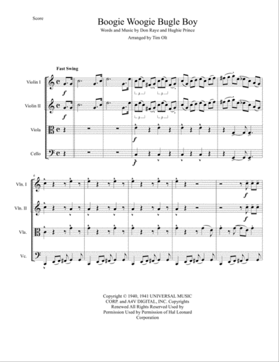 Boogie Woogie Bugle Boy String Quartet scores gallery preview page 1