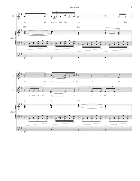 Ave Maria (Portuguese Lyrics - for 2-part choir (SA) - Low Key - Organ Accompaniment) image number null