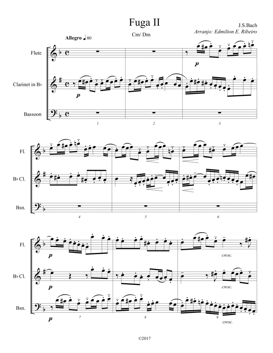 Fuga II Well-tempered clavier book 1 Woodwind Trio scores gallery preview page 1