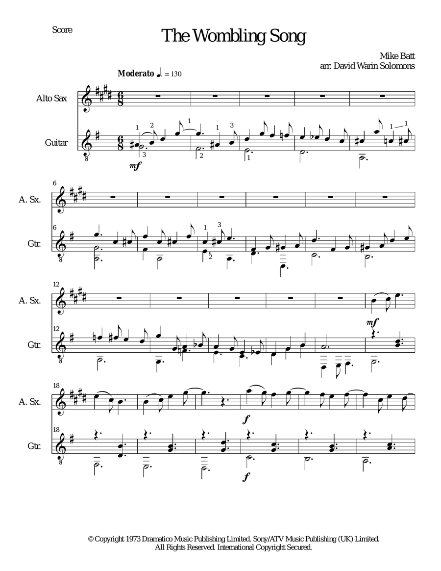 The Wombling Song Alto Saxophone scores gallery preview page 1