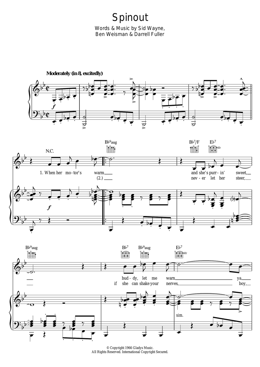 Spinout Spinout Piano, Vocal, Guitar scores gallery preview page 1