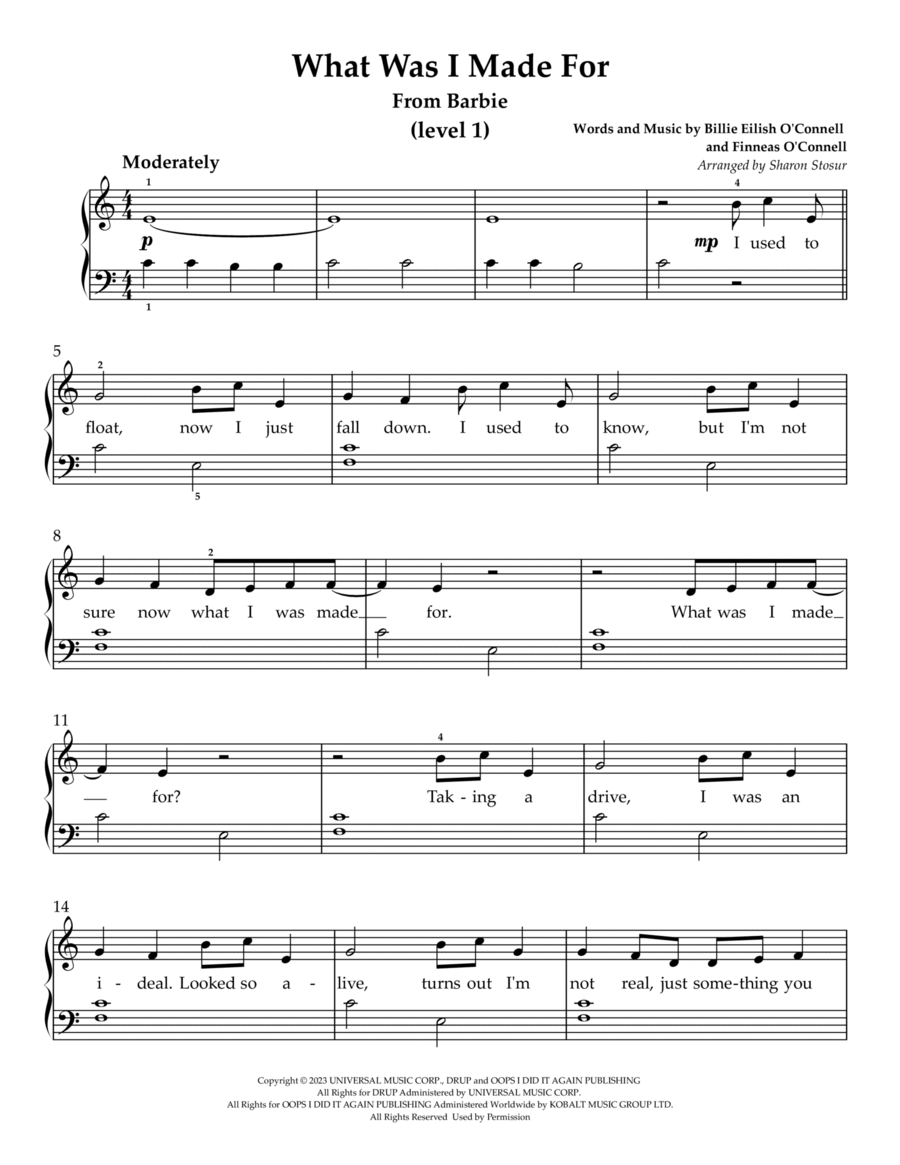 What Was I Made For? Piano Method scores gallery preview page 1
