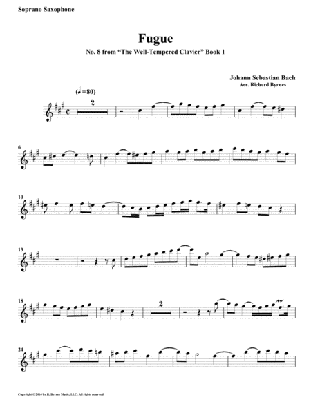Fugue 08 from Well-Tempered Clavier, Book 1 (Saxophone Quintet) image number null
