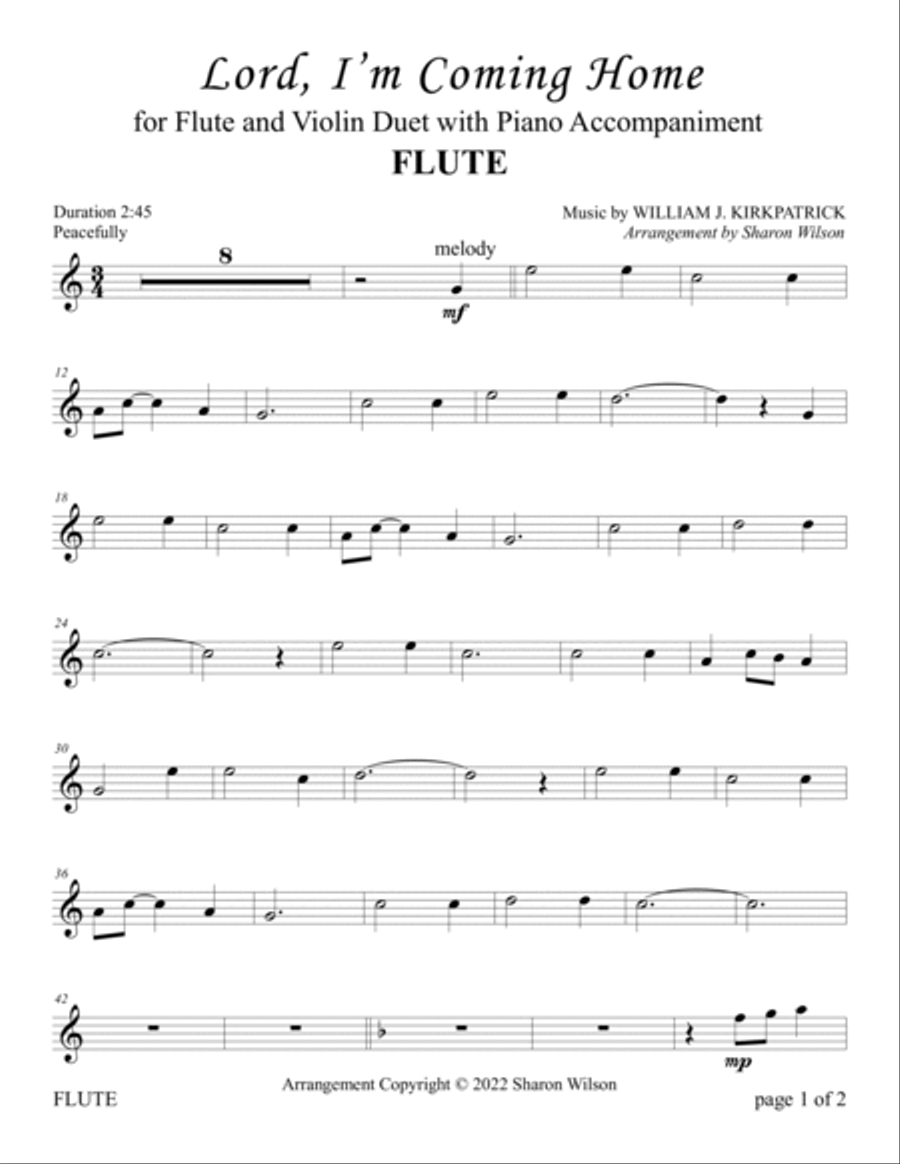 Lord, I'm Coming Home (for Flute and/or Violin Duet with Piano Accompaniment) Flute scores gallery preview page 2