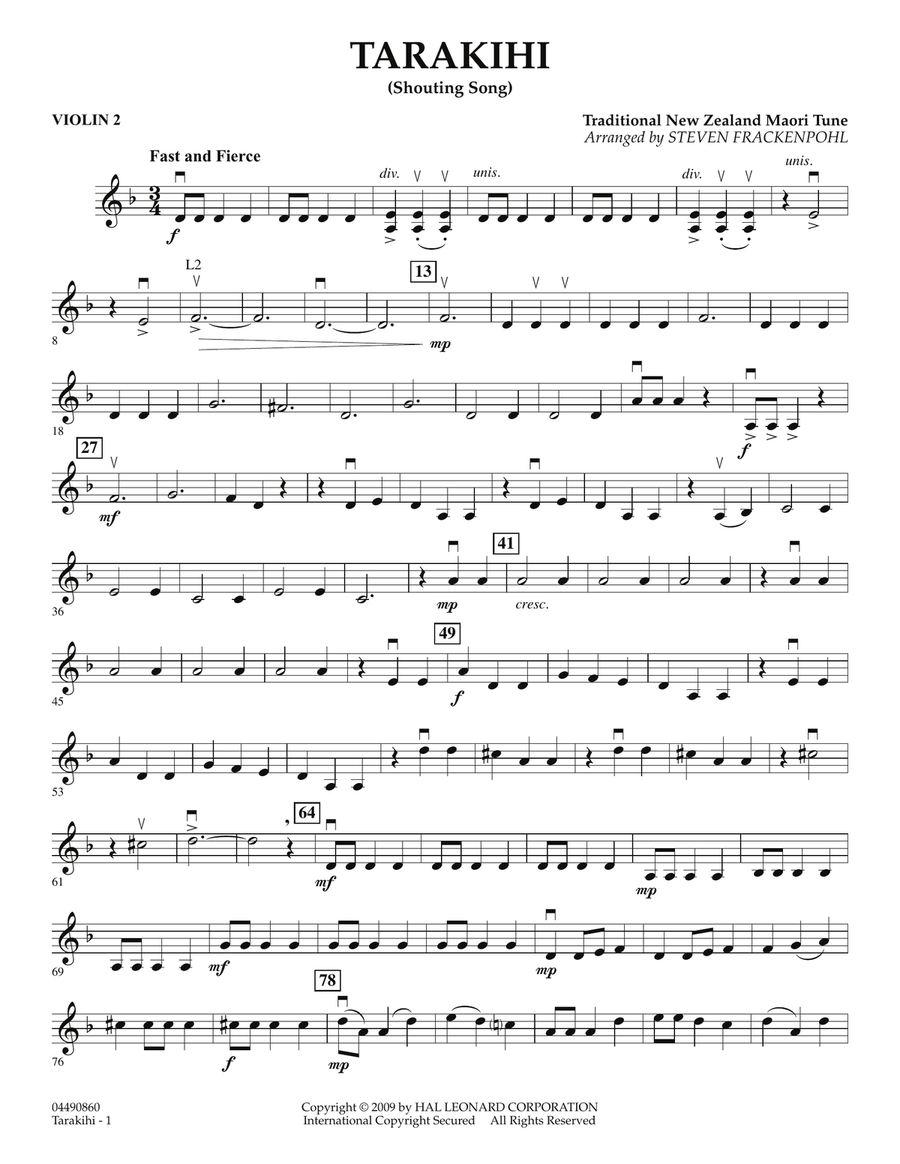 Tarakihi (Shouting Song) - Violin 2 Orchestra scores gallery preview page 1